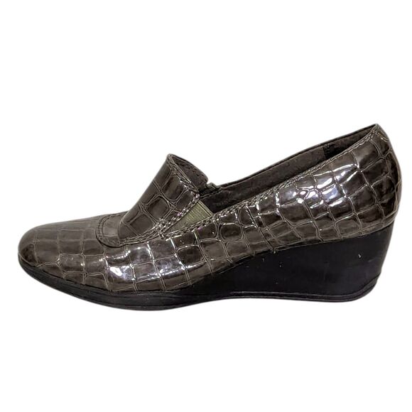 Clarks Bendables Size 7.5 (UK 5 / EU 38) Women’s Gray Slip-On Wedge Shoes Croc - Picture 6 of 14